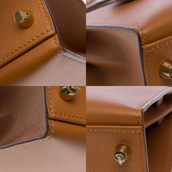 HERMES Kelly 32 sellier handbag strap [HSO] in Camel & Orange Epsom leather, GHW - Picture 12 of 12